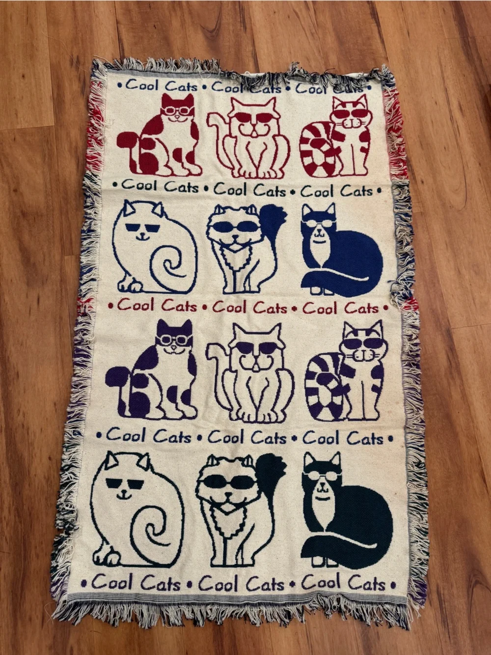 Cool Cats tapestry wall hanging - Red, Blue, Purple Cat Pattern
